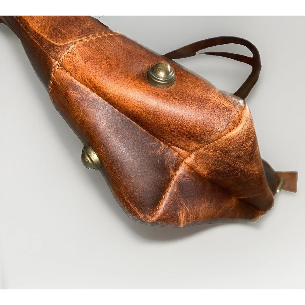 Sixtease Distressed Brown Leather Tote Shoulder Bag Rustic Boho Large